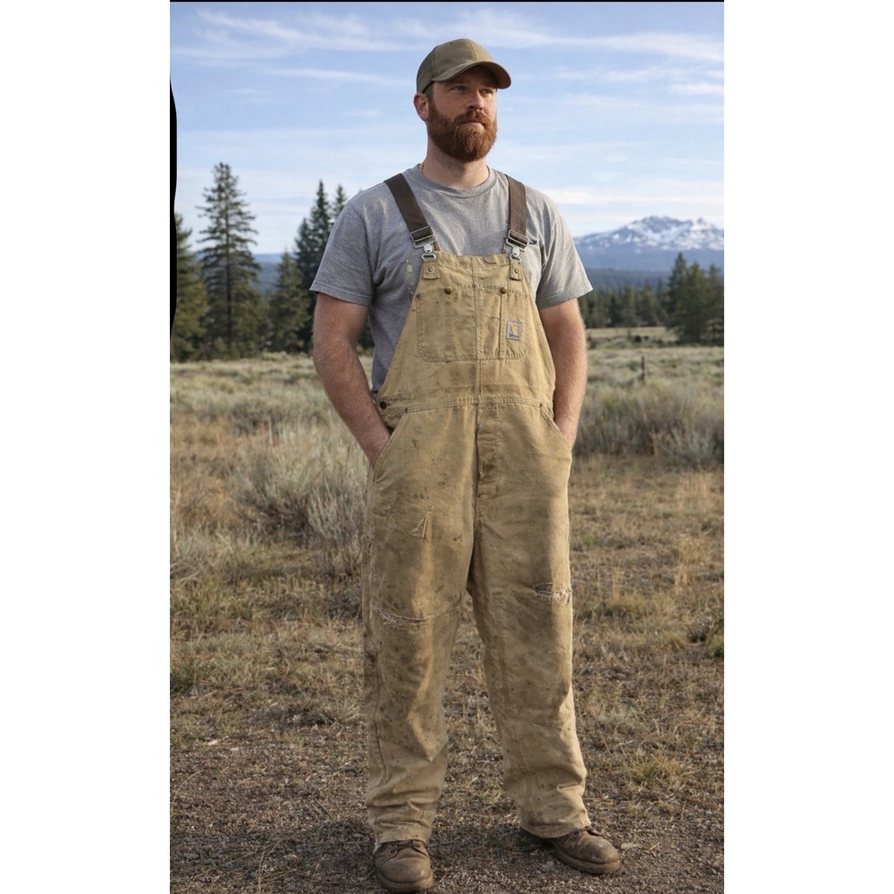 Carhartt Mens‎ Distressed Duck Canvas Bib Overalls Tan Workwear R01 Tan